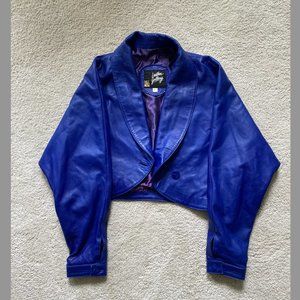 Vintage Cropped Leather Electric Blue Jacket | Leather Gallery | Size: M